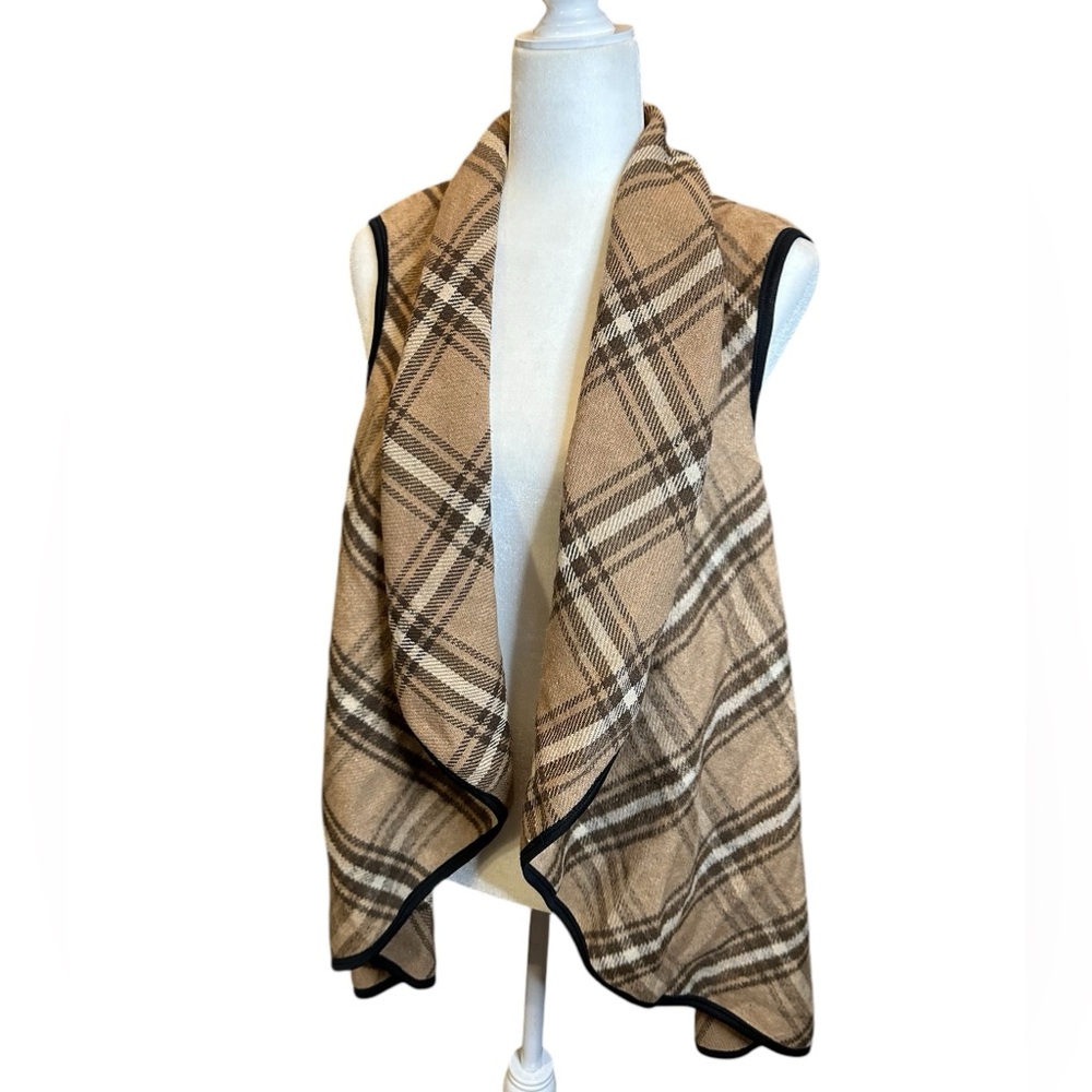 Top it Off‎ Brown Plaid Vest  with pocket NWT size large